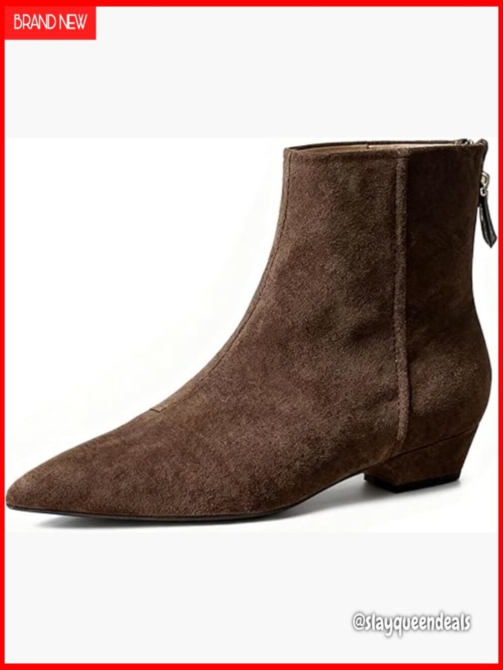Suede Low Heel Ankle Boots with Back Zip Pointed Toe Office Wedding